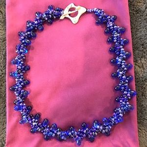 Artisan beaded necklace with silver toggle